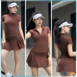 Set Váy Xếp Ly 2 Bên Tập Môn Pickleball Màu Nâu